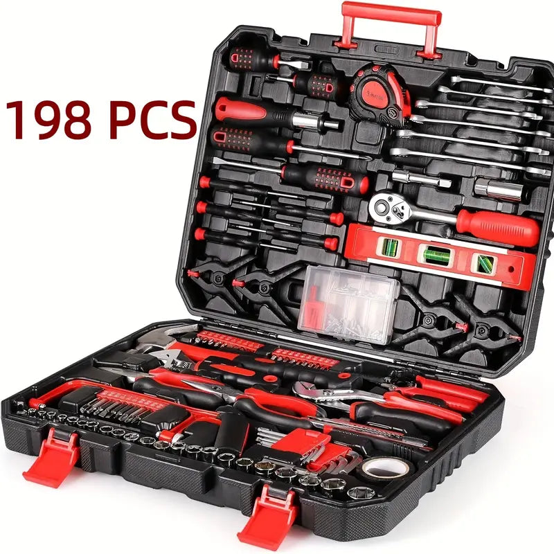 198pcs Home Tool Kit with Toolbox-Essential Hand Tools Set for Household, Auto & Bike Repairs Halloween and Christmas Gift for DIY Enthusiasts